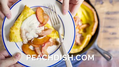 Olivia Smoliga's Dutch Baby with Chevre & Brown Sugar Peaches