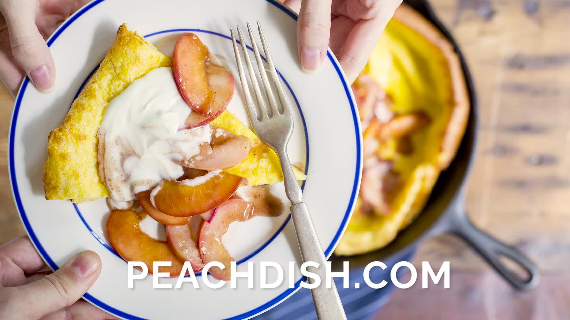 Olivia Smoliga's Dutch Baby with Chevre & Brown Sugar Peaches